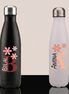 Floral Monogram Personalized Water Bottle - Custom Name & Initial Insulated Stainless Steel Flask - 17oz Double-Walled Thermos - Unique Birthday or Bridesmaid Gift - Black & White