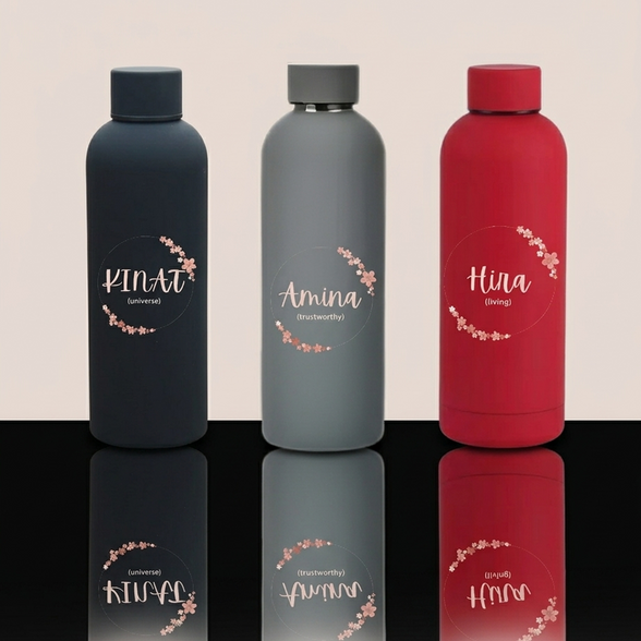 Matte Finish Custom Name Water Bottle – Floral Design 500 ML