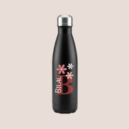 Floral Monogram Personalized Water Bottle - Custom Name & Initial Insulated Stainless Steel Flask - 17oz Double-Walled Thermos - Unique Birthday or Bridesmaid Gift - Black & White