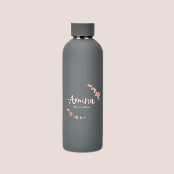 Matte Finish Custom Name Water Bottle – Floral Design 500 ML