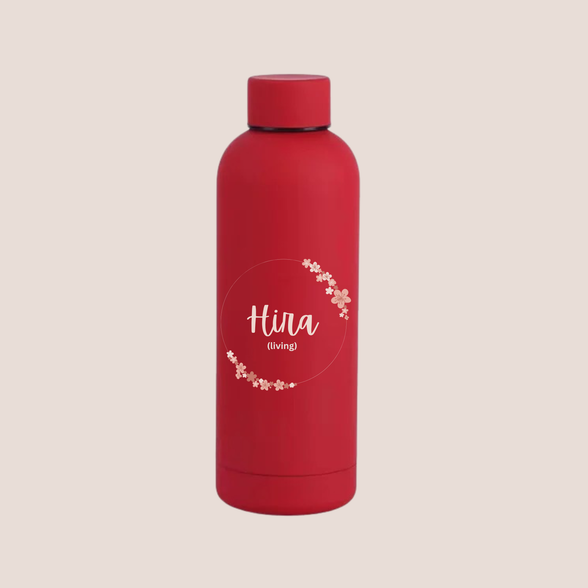 Matte Finish Custom Name Water Bottle – Floral Design 500 ML