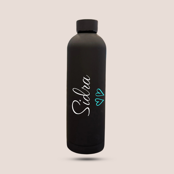 Custom Name Heart Design Matte Stainless Steel Water Bottle – 500ML (Premium Packaging)