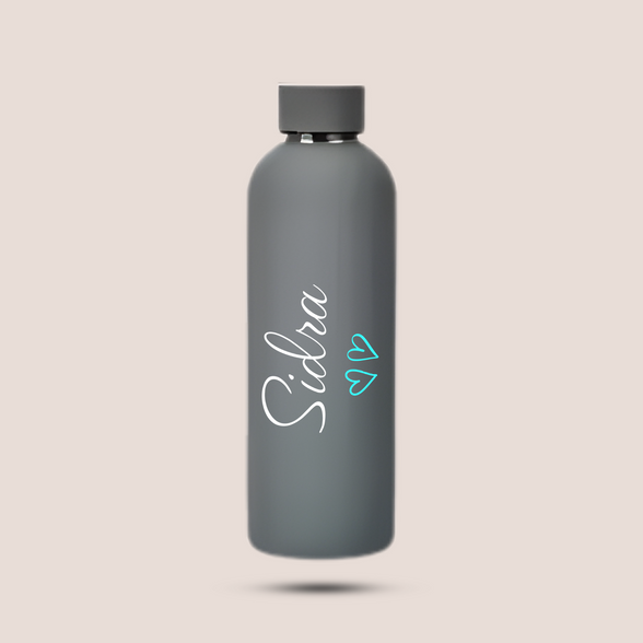 Custom Name Heart Design Matte Stainless Steel Water Bottle – 500ML (Premium Packaging)