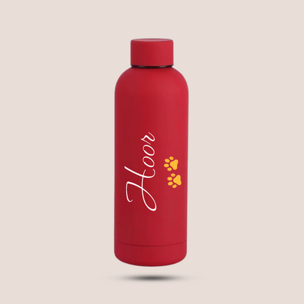 Custom Name Paw Design Matte Stainless Steel Water Bottle – 500ML (Premium Packaging)