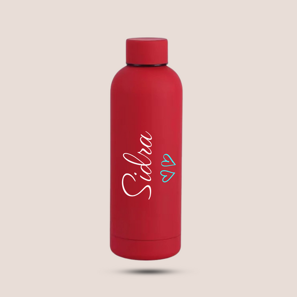 Custom Name Heart Design Matte Stainless Steel Water Bottle – 500ML (Premium Packaging)