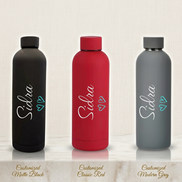Custom Name Heart Design Matte Stainless Steel Water Bottle – 500ML (Premium Packaging)