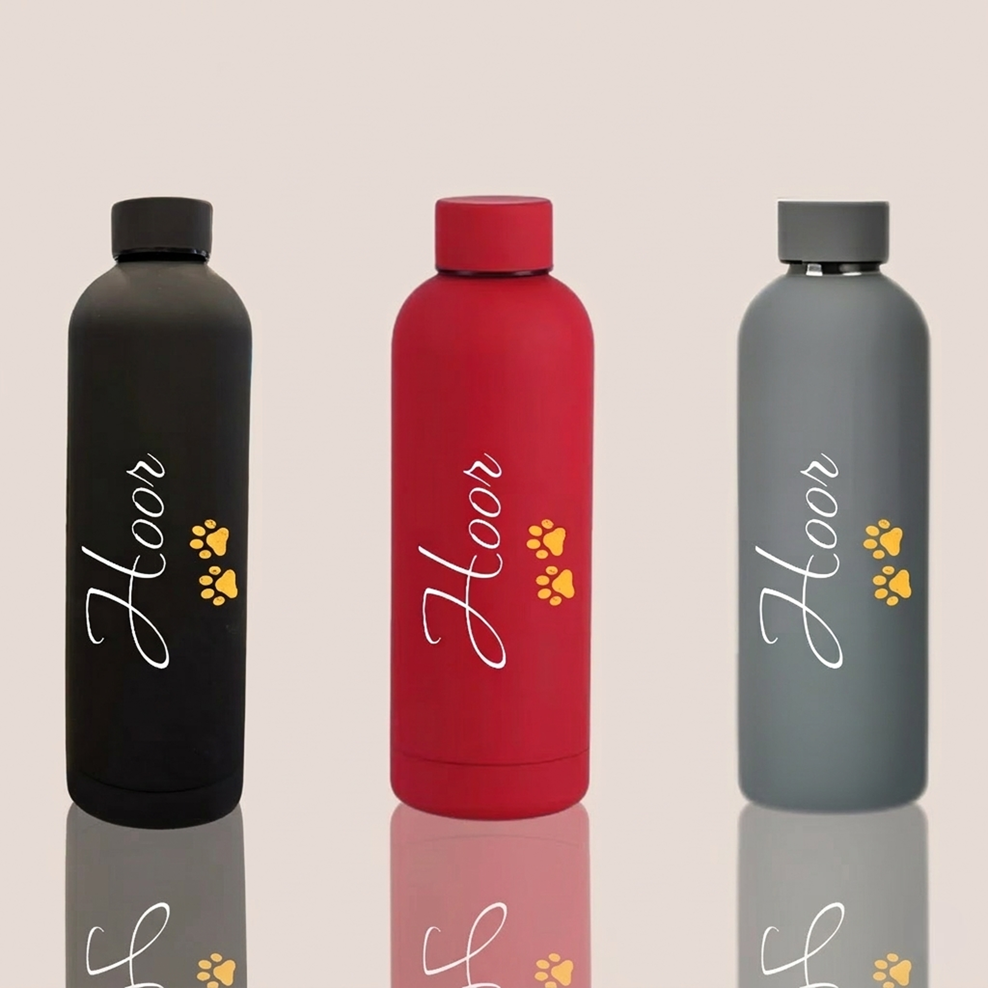 Custom Name Paw Design Matte Stainless Steel Water Bottle – 500ML (Premium Packaging)