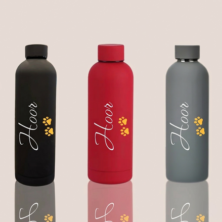 Custom Name Paw Design Matte Stainless Steel Water Bottle – 500ML (Premium Packaging)