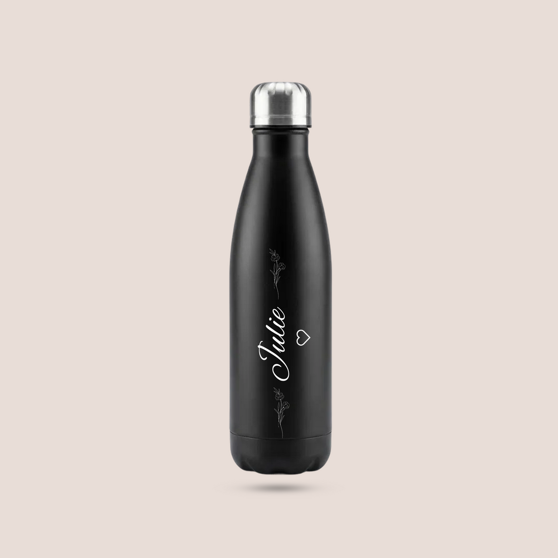Custom Name Stainless Steel Water Bottle with Floral Design – 500ml (Premium Packaging)