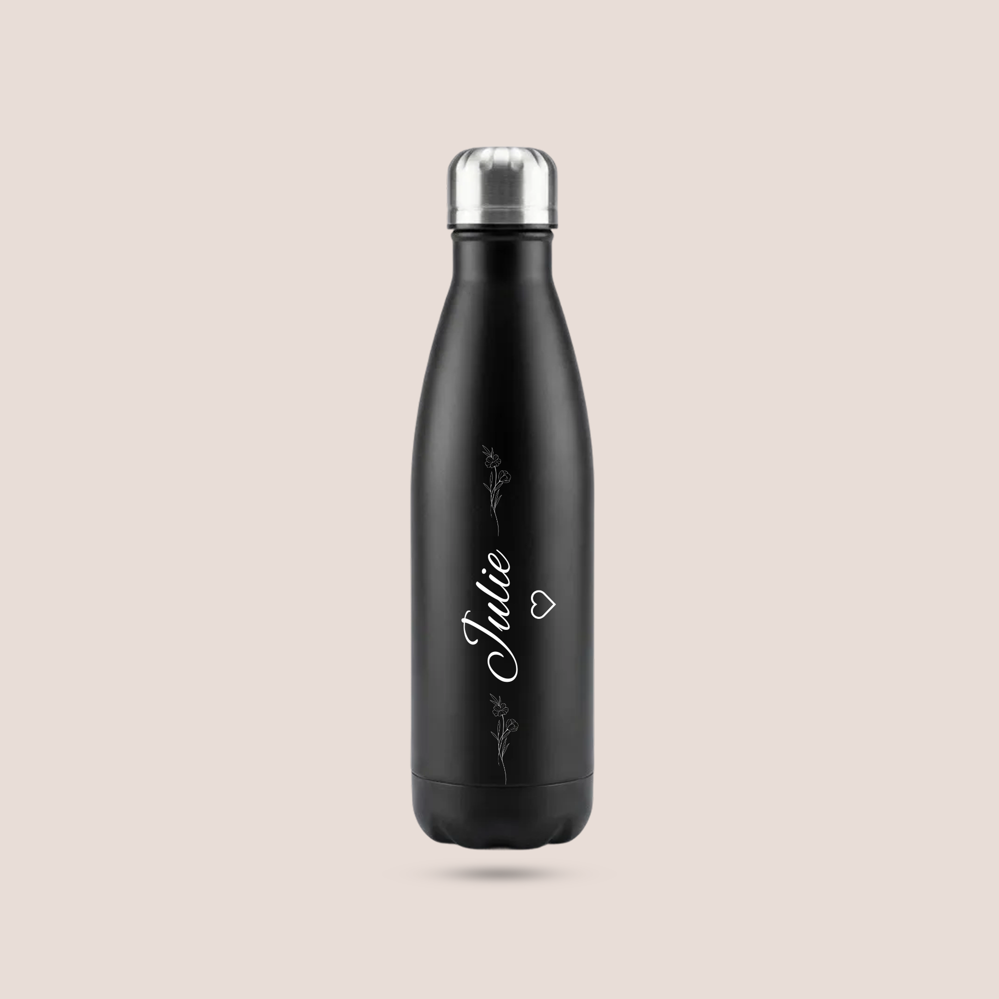 Custom Name Stainless Steel Water Bottle with Floral Design – 500ml (Premium Packaging)