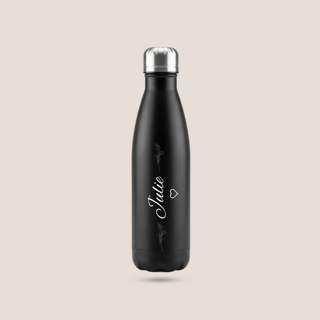 Custom Name Stainless Steel Water Bottle with Floral Design – 500ml (Premium Packaging)