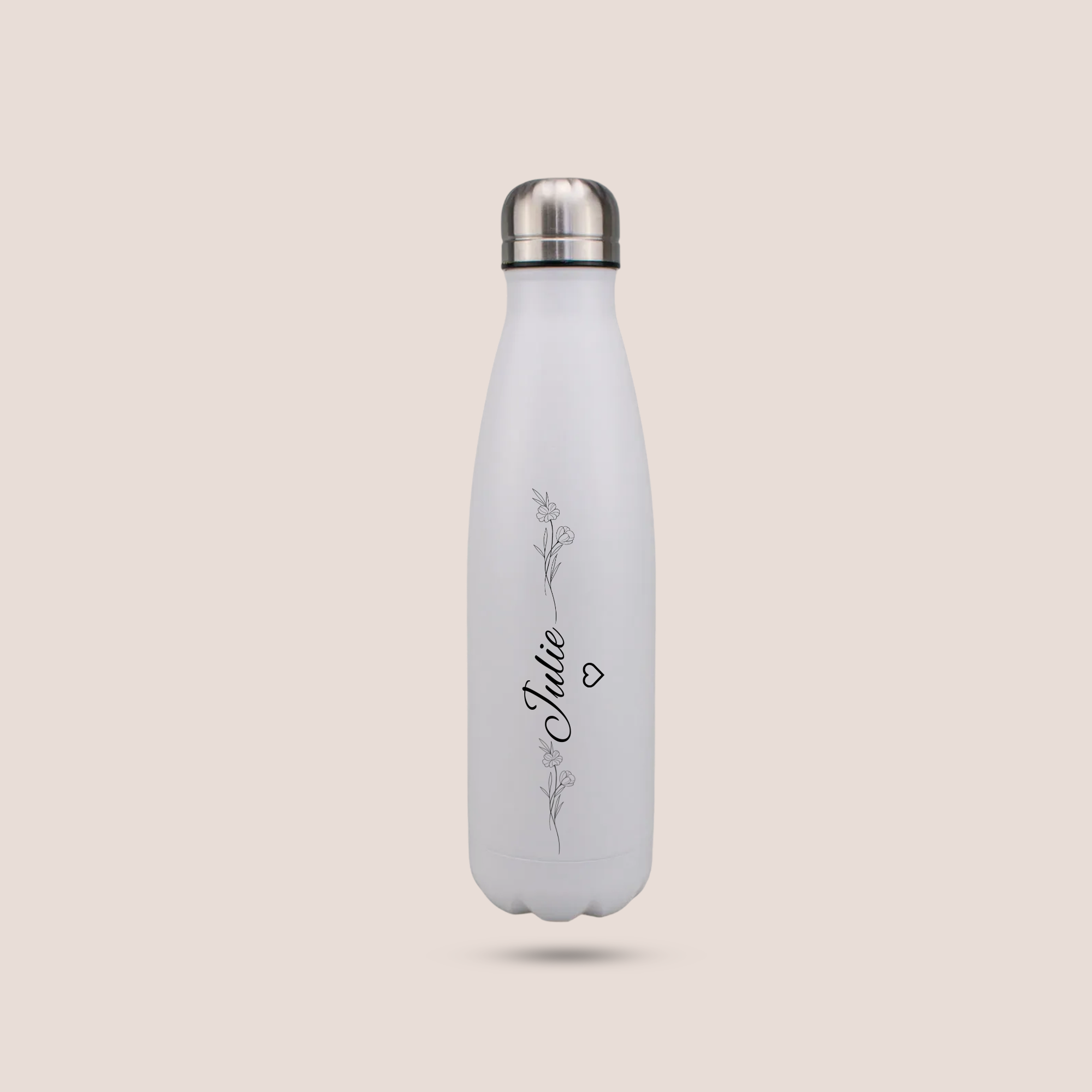 Custom Name Stainless Steel Water Bottle with Floral Design – 500ml (Premium Packaging)