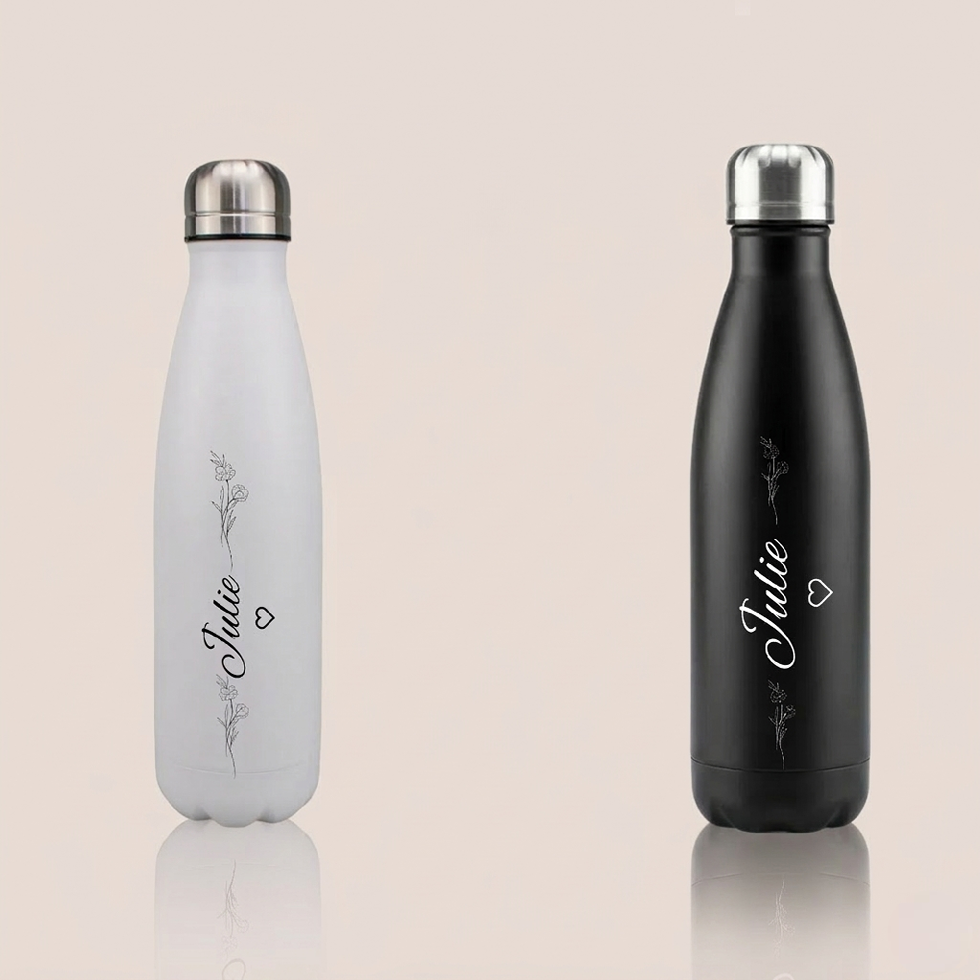 Custom Name Stainless Steel Water Bottle with Floral Design – 500ml (Premium Packaging)